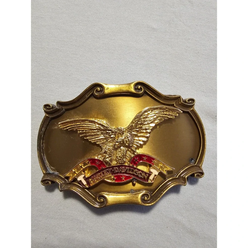 Harley-Davidson Belt Buckle Gold Brass Eagle Vintage 1978 Rainfree